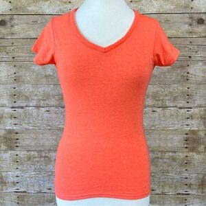 Gildan Softstyle Womens V-Neck T-Shirt Heather Orange Short Sleeve Small